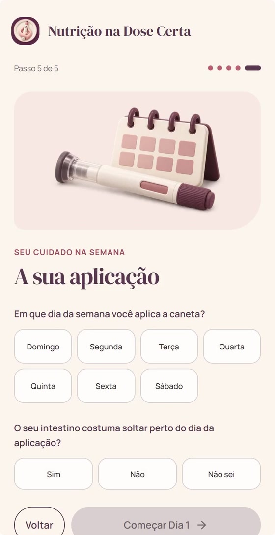 Questionário do aplicativo sobre como está o intestino.
